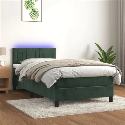 Afbeelding van vidaXL Boxspring met matras en LED fluweel donkergroen 100x200 cm