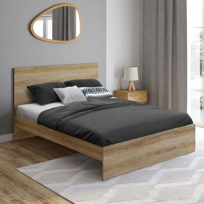 Afbeelding van lit double avec tête de et sommier OMAHA 140x190 cm effet hêtre