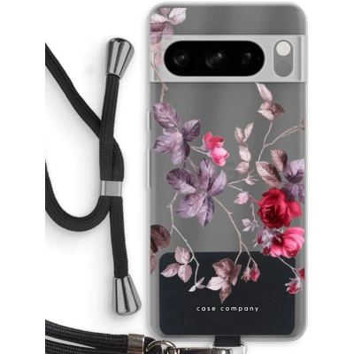 Afbeelding van Case Company® hoesje met Koord geschikt voor Google Pixel 8 Pro Mooie bloemen Telefoonhoesje Zwart Bescherming aan alle Kanten en Over de Schermrand