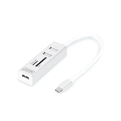 Afbeelding van Digitus DA 70243 USB 2.0 hub 3 poorten Met C stekker, aluminium behuizing, OTG functie, ingebouwde SD kaartlezer, metalen behuizing