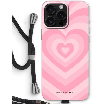 Afbeelding van Case Company® hoesje met Koord geschikt voor iPhone 16 Pro Max Hart Roos Telefoonhoesje Zwart Bescherming aan alle Kanten en Over de Schermrand