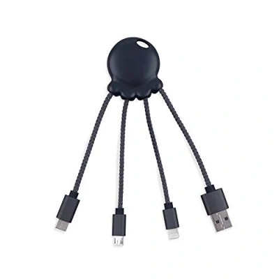 Afbeelding van Xoopar Octopus 4 in 1 nylon gevlochten universele USB kabel met micro C en flitser voor Apple iPhone Samsung Google Huawei Xiaomi OnePlus LG Kindle smartphone (zwart)