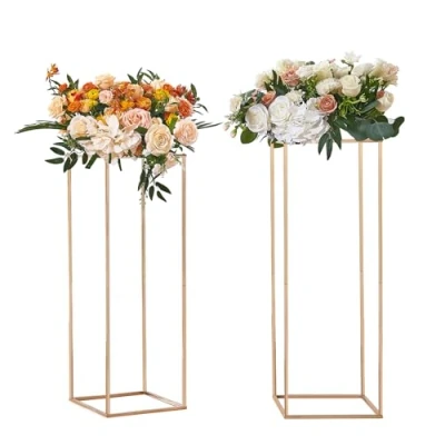 Image de VEVOR 2PCS Support de fleurs Mariage 80 cm Porte Métal Doré Centre Table Vase Géométrique Stratifié Acrylique Présentoir Floral pour Réception Événements Décoration Fête Maison