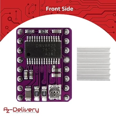 Afbeelding van AZDelivery 3 x DRV8825 Stappenmotorstuurmodule met koellichaam, bijv. voor RAMPS 1.4, CNC Shield, 3D printer, Prusa Mendel compatibel Arduino Inclusief E Book!