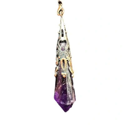 Afbeelding van Edelsteen zeshoekige kristallen slinger vintage radiesthesie chakra reiki waarzeggerij meditatie wicca amethist