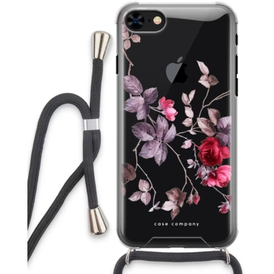 Afbeelding van Case Company® hoesje met Koord geschikt voor iPhone 8 Mooie bloemen Telefoonhoesje Zwart Extra Bescherming aan alle Kanten en Over de Schermrand