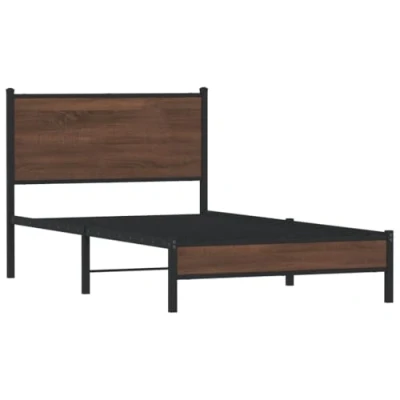 Afbeelding van Bedframe met hoofdbord metaal bruin eikenkleurig 100x200 cm