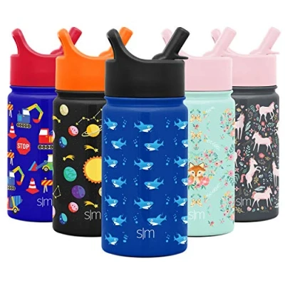 Afbeelding van Simple Modern Kinderwaterfles met rietje Herbruikbare geïsoleerde roestvrijstalen beker voor peuters, meisjes en jongens Summit Collection 415 ml Shark Bite