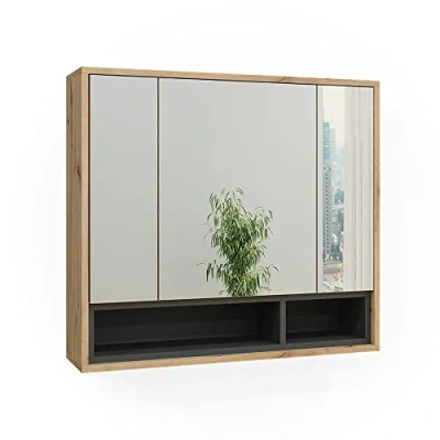 Afbeelding van Vicco Badkamerspiegelkast Beatrice, Artisanaal eiken/antraciet, 80 x 72 cm