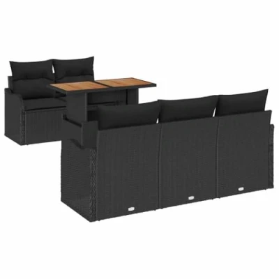 Afbeelding van vidaXL 6 delige tuinset met kussens in zwart poly rattan