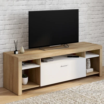 Afbeelding van Meuble TV MALO bois et placard blanc 140 cm
