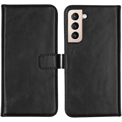 Afbeelding van Selencia Hoesje Geschikt voor Samsung Galaxy S22 Plus Met Pasjeshouder Echt Lederen Bookcase Zwart