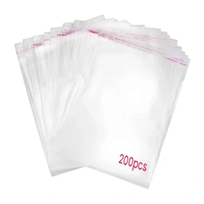 Afbeelding van 200 stuks transparante cellofaanzakjes zelfklevende OPP plastic zakken met verzegelde naad en ventilatiegat voor geschenken, sieraden, kaarten.