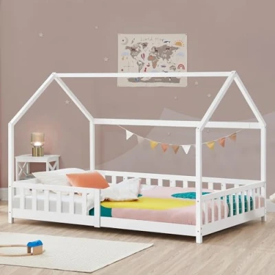 Afbeelding van Kinderbed Hesel huisbed met uitvalbeveiliging 90x200 cm wit [en.casa]
