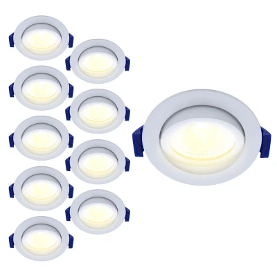 Afbeelding van Voordeelpak 10x Led inbouwspot badkamer wit, warm wit (2700K), kantelbaar, 5W vervangt 50W, zaagmaat Ø75mm, buitenmaat Ø85mm, 23mm diep