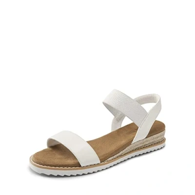 Afbeelding van DREAM PAIRS Platte damessandalen met open teen, elastische espadrilles sleehak, Wit.