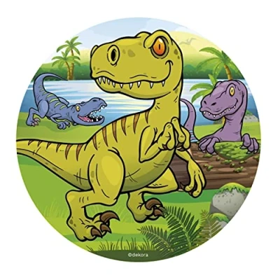 Afbeelding van Dekora 231367 taartdecoratie verjaardag, dinosaurus, eetbaar blad, 16 cm diameter