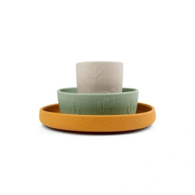Afbeelding van Done by Deer Stick &amp; Stay serviesset Lalee Multi color / Bord : Ø 16 x H 2.3 cm. Kom: 11 4 Beker: 6.5 7.5 cm Siliconen rubber