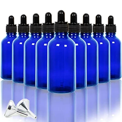 Afbeelding van Youngever 12 x 59 ml blauwe druppelflessen voor etherische oliën, 2 mini trechter van roestvrij staal