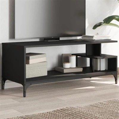Afbeelding van Tv meubel 102x40x41 cm bewerkt hout en gepoedercoat staal zwart