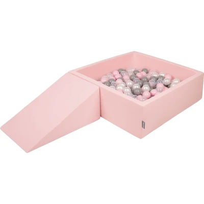 Afbeelding van KiddyMoon schuimspeelplaats met rond ballenbad (100 ballen) ballenbakken voor baby&#039;s speelbad hindernisbanen, made in the eu, roze:pearl/grijs/transparant/powderroze