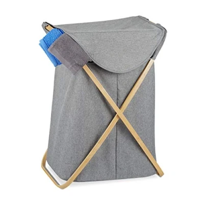 Afbeelding van Relaxdays wasmand inklapbaar mand voor wasgoed 58 l waszak bamboe met deksel