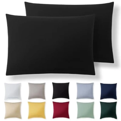 Afbeelding van Alreya Lot de 2 taies d’oreiller 40 x 60 cm, 100 % jersey coton, super doux, avec fermeture éclair, noir