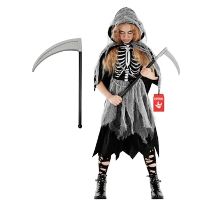Afbeelding van Morph Magere Hein Kinderkostuum, meisjes, Hein, Halloween kostuum voor skelet, maat L