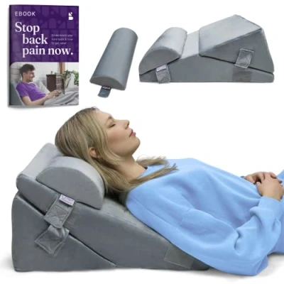 Afbeelding van Byre® 10 in 1 orthopedisch kussen, opvouwbaar wigkussen van traagschuim met halve maanbevestiging, verstelbaar rugsteunkussen voor GERD, lezen, rugpijn, pijn de rug