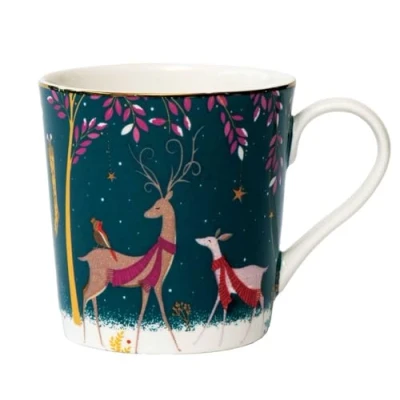 Afbeelding van Sara Miller Woodland Tales Collection Kerstmok met details van 22 karaat goud, hert en roodborstje