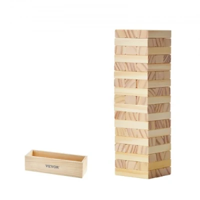 Image de VEVOR Jeu de tour empilable en bois pin avec caisse rangement 54 blocs