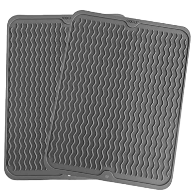Afbeelding van SOQKEEN 2 Pack Siliconen Afdruiprek Mat 16 &quot;x 12&quot; (40 cm x 30 cm) Keuken Schotel Drogen Hittebestendige Opvouwbare Spoelbak Antislip Grijze Matten voor Aanrecht