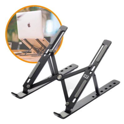 Afbeelding van R2B® Laptop Standaard Verstelbaar en Opvouwbaar Model Breda Zwart 10 t/m 17 inch Laptopstandaard Laptopverhoger Tablet