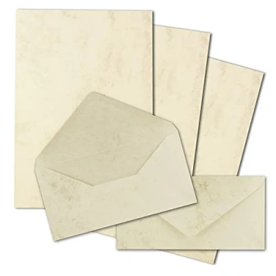 Afbeelding van FarbenFroh by Gustav Neuser 25 vellen motiefpapier DIN A4 met enveloppen lang nat lijmen marmer (crème) briefpapier mat