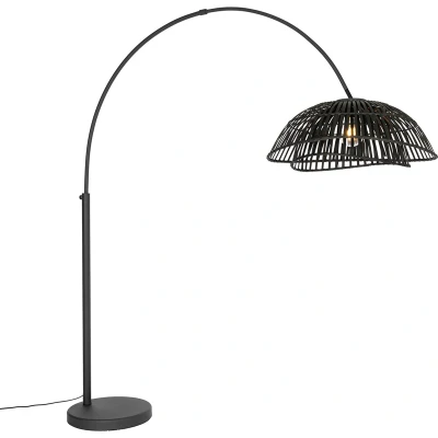 Afbeelding van QAZQA pua Oosterse Booglamp Vloerlamp Staande Lamp 1 lichts H 194 cm Zwart Woonkamer Slaapkamer Keuken