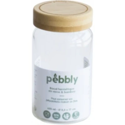 Afbeelding van Pebbly Round Glass Canister With Screw Bamboo Lid 650 Ml