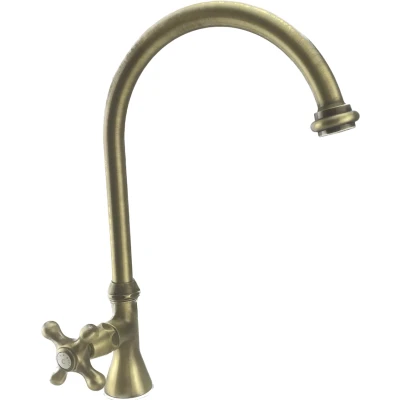 Afbeelding van PB klassieke fonteinkraan met sterknop koud water hoge ronde uitloop brons 1208953275