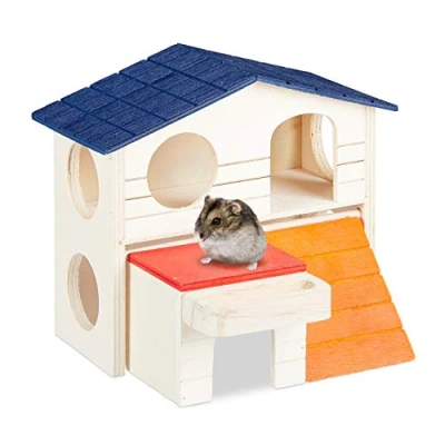 Afbeelding van Relaxdays hamsterhuis hout speelhuisje knaagdierhuisje huisje voor hamster en muis