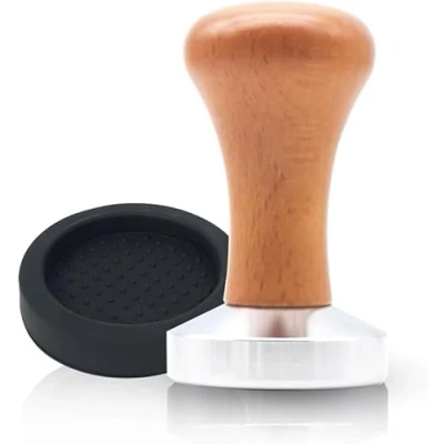 Afbeelding van AMJKEJI Koffietamper, 50 mm, espressostempel, roestvrijstalen koffiepers met tampermat, perfect barista espressogereedschap, design koffiestempelset voor koffie en