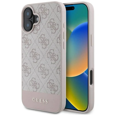 Afbeelding van Guess 4G Bottom Stripe Hoesje Geschikt voor Apple iPhone 16 Back Cover Roze