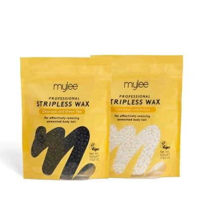 Image de Mylee Professional perles de cire dure 500 g, d&#039;épilation sans dénude, nœuds, épilation douce et indolore tout le corps (charbon bois thé vert + noix coco arnica)