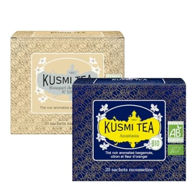 Afbeelding van Kusmi Tea Anastasia + boeket bloemen set van 2 dozen biologische zwarte thee met bergamot en ylang x 20 theezakjes