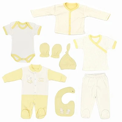Afbeelding van Blue Eyes Pasgeboren cadeauset 100% natuurlijk katoen undergraduate uitrusting unisex 0 4 maanden baby 8 stuks (geel)