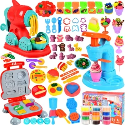 Afbeelding van UCAMP Kneedset voor kinderen, accessoires boetseerklei, kneedgereedschap speelset, hamburgers, ijs, boetseerklei