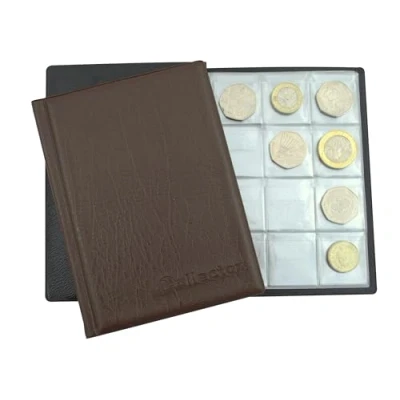 Afbeelding van COLLECTOR Album numismatique pour 96 pièces de taille moyenne telles que A Z 10p 50p 1 £ 2 ou autres (Marron)