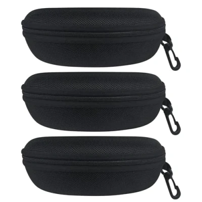 Afbeelding van Maxentico Brillenkoker (3 stuks), harde zwembrilhouder, draagbare etui, grote bescherming voor bril en leesbril, dames heren, zwart, één maat, zwart.