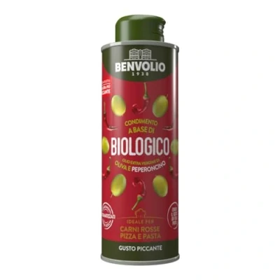 Afbeelding van Chili olie, 250 ml BENVOLIO 1938, kruiderij op basis van biologische extra vierge olijfolie met kruiden.