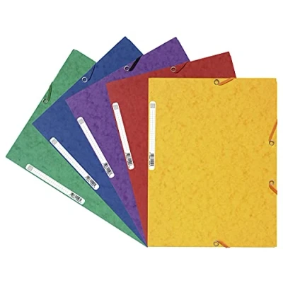 Afbeelding van Exacompta Ref. 55515E, pak van 5 elastische mappen, 3 flappen in glanzend karton 400 g/m², buitenafmetingen: 24 x 32 cm, A4 formaat, geassorteerde kleuren