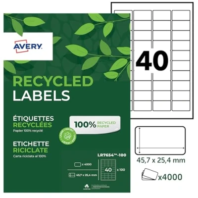 Afbeelding van Avery Box met 4000 etiketten, gerecycled, wit, 45,7 x 25,4 mm laser (LR7654 100)