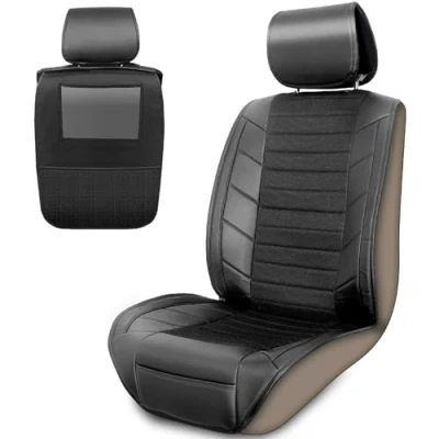 Afbeelding van Autostoelbekleding voorstoelen lederlook zwart Autostoelhoezen voorzijde met achterbank organizer autokleding universeel